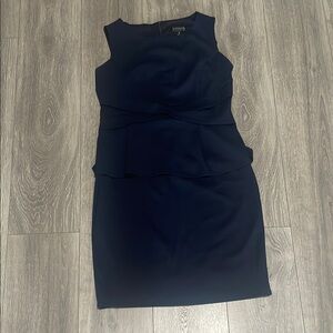 Navy Blue Ruched Sheath Dress